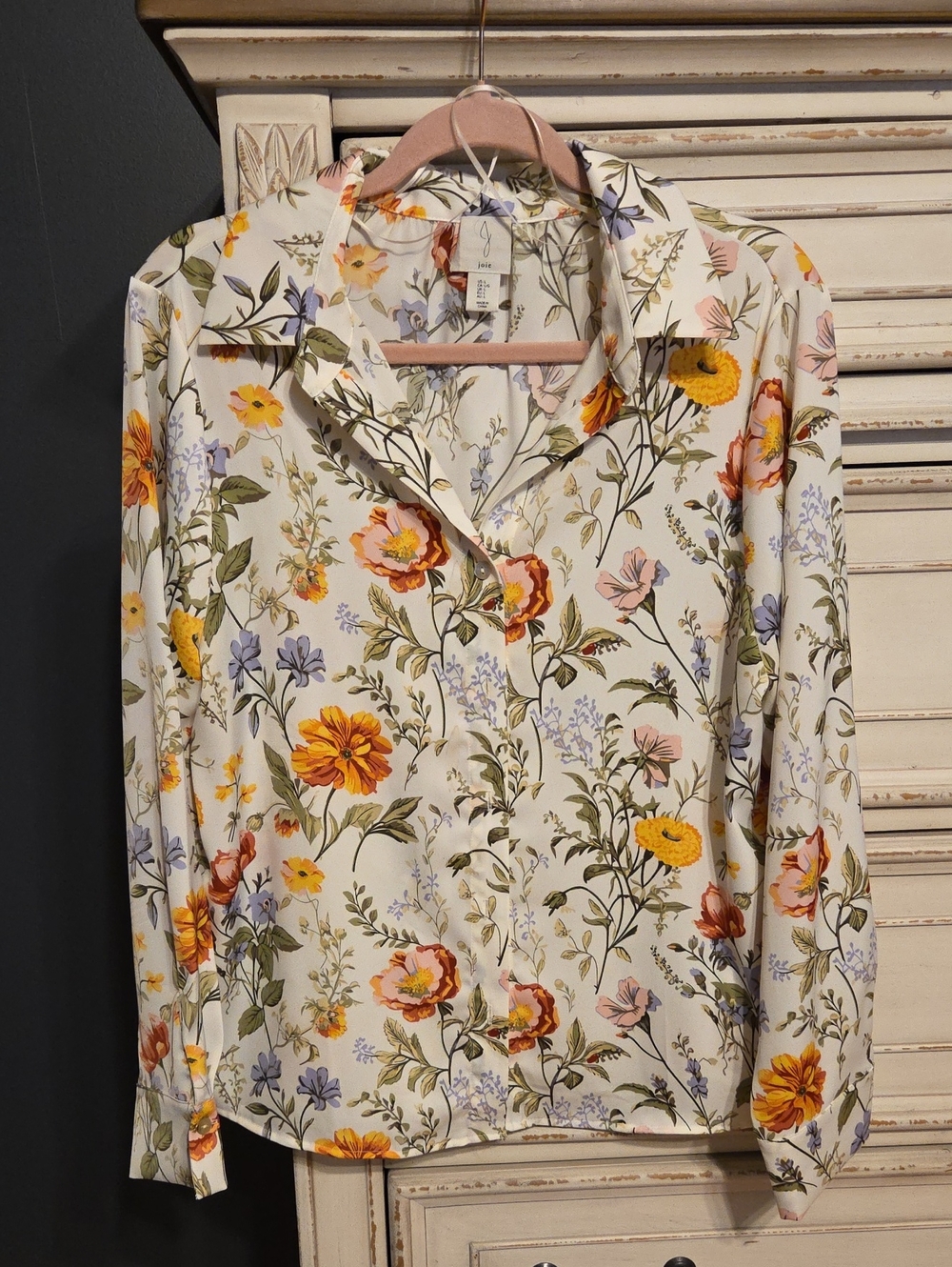 Joie Cream Floral Button-Up Blouse with Yellow & Lavender Blooms
